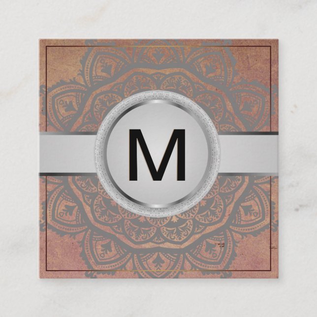 Carte De Visite Carré Monogramme de luxe | Motif Mandala (Devant)