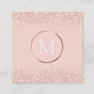 Carte De Visite Carré Monogramme de Parties scintillant rose rose or