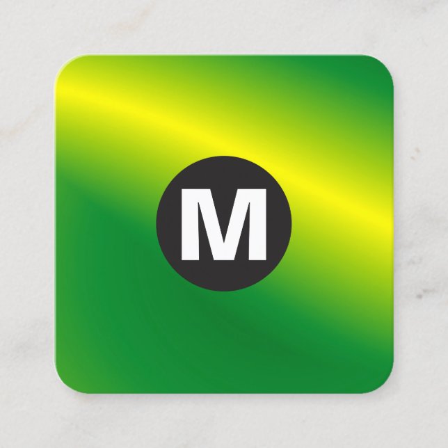 Carte De Visite Carré Monogramme de point de cercle - Vague verte (Devant)