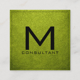 Carte De Visite Carré Monogramme Élégant Acide Moderne Cuir Vert