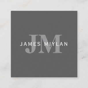 Carte De Visite Carré Monogramme et nom gris foncé moderne