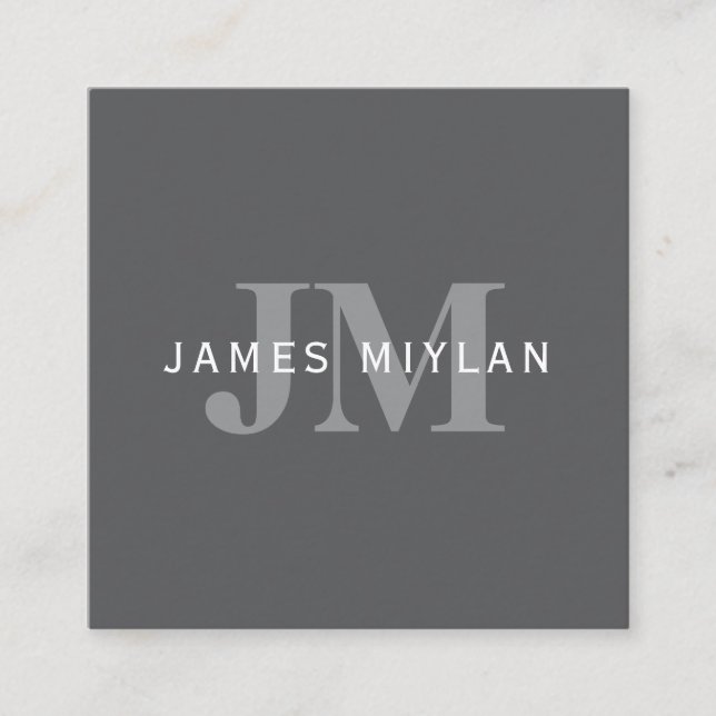 Carte De Visite Carré Monogramme et nom gris foncé moderne (Devant)