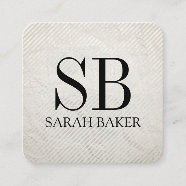 Carte De Visite Carré Monogramme et rayures de texture contemporaine (Devant)