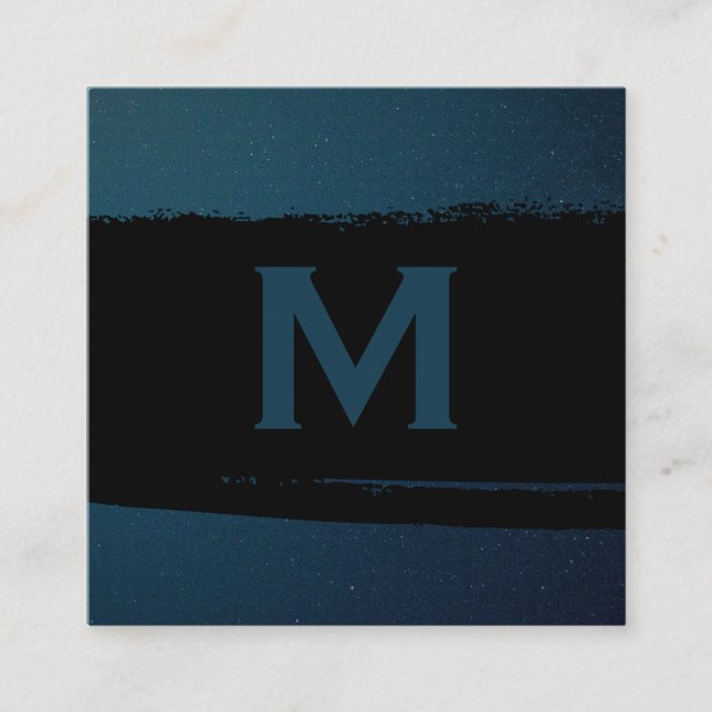 Carte De Visite Carré Monogramme exécutif | Noir brossé | Entreprise (Devant)