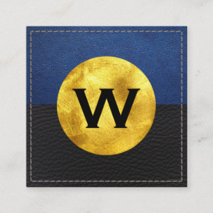 Carte De Visite Carré Monogramme feuille d'or Bloc de couleur en cuir
