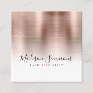 Carte De Visite Carré Monogramme métal brossé rose or élégant Script