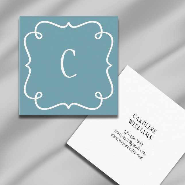 Carte De Visite Carré Monogramme minimal tendance féminine Turquoise (Créateur téléchargé)