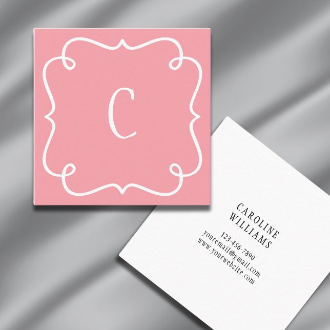 Carte De Visite Carré Monogrammé minimal tendance Unique Feminine Rose (Créateur téléchargé)