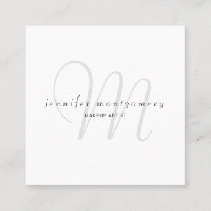 Carte De Visite Carré Monogramme minimaliste blanc gris noir