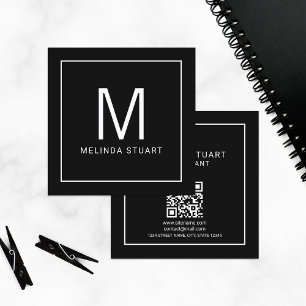 Carte De Visite Carré Monogramme minimaliste moderne avec bus Carré Qr C