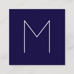 Carte De Visite Carré Monogramme minimaliste moderne simple de bleu