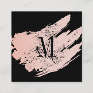 Carte De Visite Carré Monogramme minimaliste moderne sur noir/rose bross