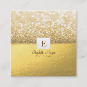 Carte De Visite Carré Monogramme Moderne Élégant Paillettes Dorées Bokeh