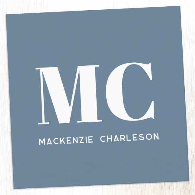 Carte De Visite Carré Monogramme moderne Initiales Nom Dusty Blue Grey (Simple minimalist monogram initial dusty blue gray professional business card)