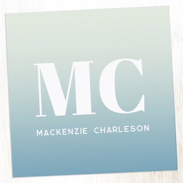 Carte De Visite Carré Monogramme moderne Initiales Nom Turquoise Vert Dé (Modern minimalist initial professional teal aqua gradient square business card)