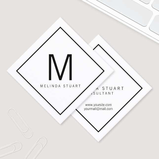 Carte De Visite Carré Monogramme moderne noir et blanc (Créateur téléchargé)