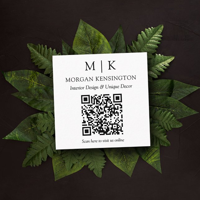 Carte De Visite Carré Monogramme moderne ou ajouter le logo QR Code numé (Edit to Customize text, colors and more)