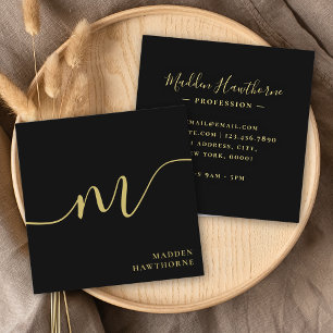 Carte De Visite Carré Monogramme moderne professionnel noir or