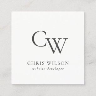 Carte De Visite Carré Monogramme noir et blanc minimal initial