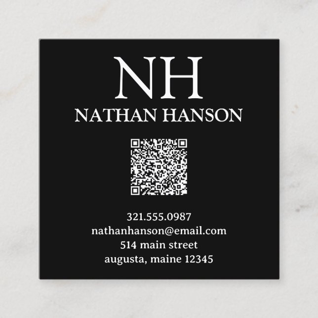 Carte De Visite Carré Monogramme noir simple moderne (Devant)