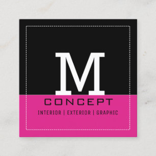 Carte De Visite Carré Monogramme professionnel moderne noir et rose