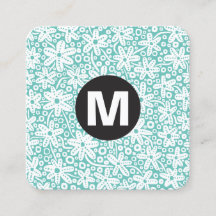 Monogramme rond - Fleurs - Turquoise