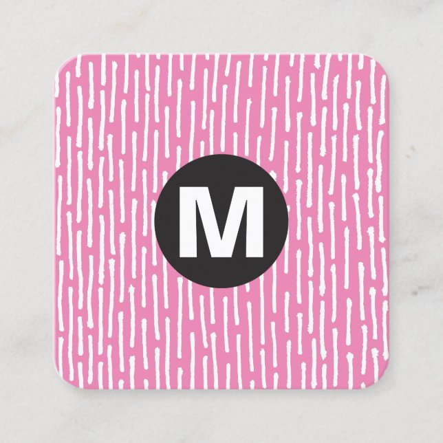 Carte De Visite Carré Monogramme rond - Lignes - Rose (Devant)