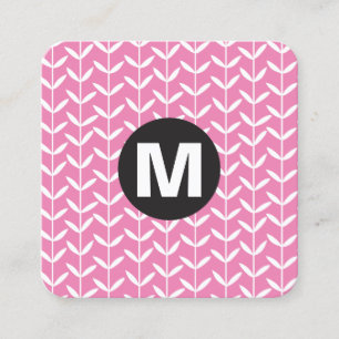 Carte De Visite Carré Monogramme rond - Pierres feuille - Rose