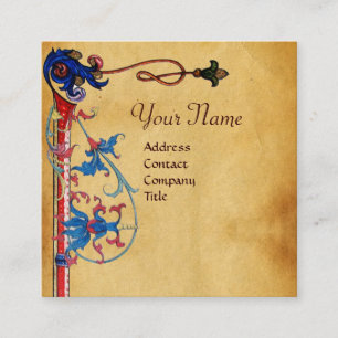 CARTE DE VISITE CARRÉ MONOGRAMME ROUGE DE JOINT DE CIRE DE PARCHEMIN