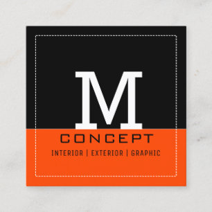 Carte De Visite Carré Monogramme rouge orange noir moderne professionnel