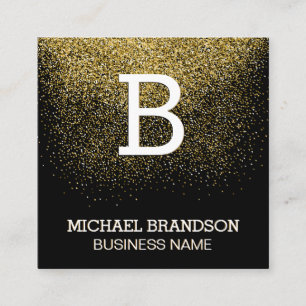 Carte De Visite Carré Monogramme Serif   Gold Confetti