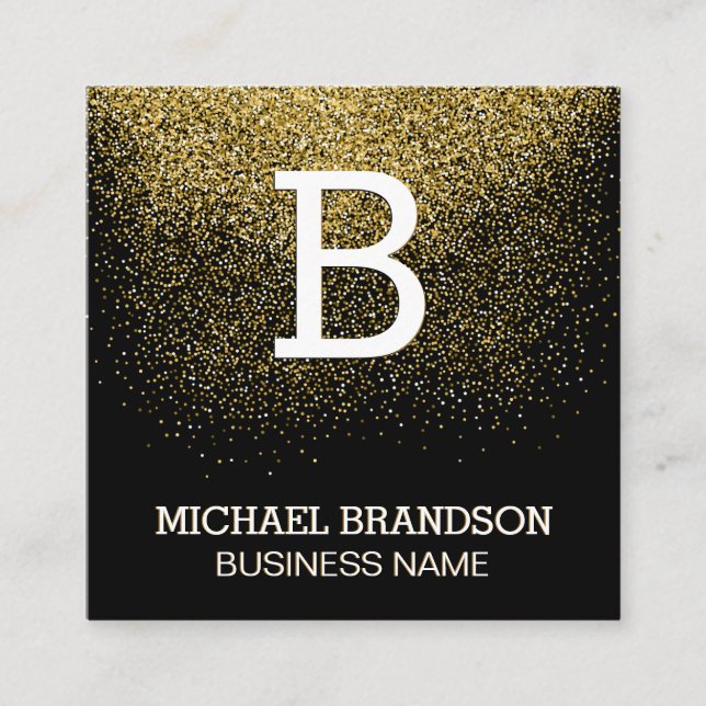 Carte De Visite Carré Monogramme Serif | Gold Confetti (Devant)