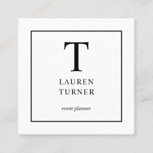 Carte De Visite Carré Monogramme simple noir et blanc