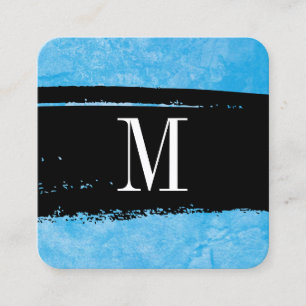 Carte De Visite Carré Monogramme sur Blue Grunge Expressif