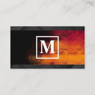 Carte De Visite Carré Monogramme Texture Orange Noir
