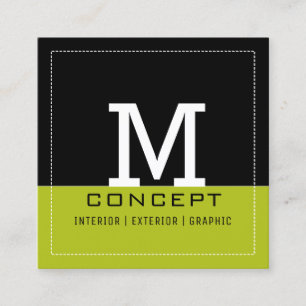 Carte De Visite Carré Monogramme vert Acide Noir Professionnel