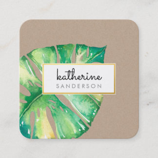 Carte De Visite Carré MONSTERA LEAF éco peint aquarelle moderne kraft