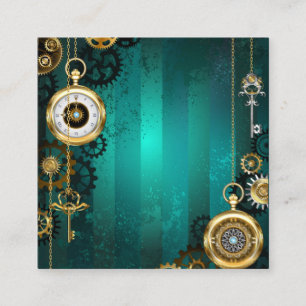 Carte De Visite Carré Montre de bijouterie Steampunk sur un fond vert