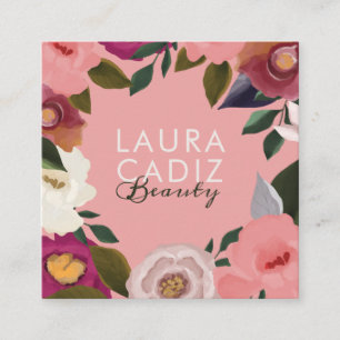 Carte De Visite Carré Moody & Elegant Aquarelle Floral Arrangement Rose