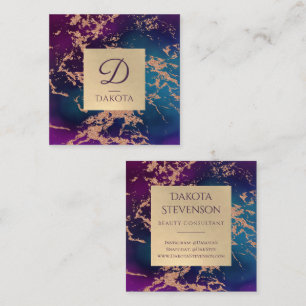 Carte De Visite Carré Moody Marble Luxe Deep Purple Turquoise Gold Mon