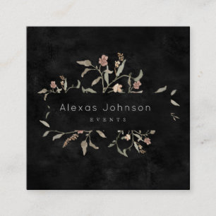 Carte De Visite Carré Moody Noir Rustique Automne Floral