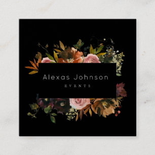 Carte De Visite Carré Moody Noir Rustique Automne Floral Carré Busin