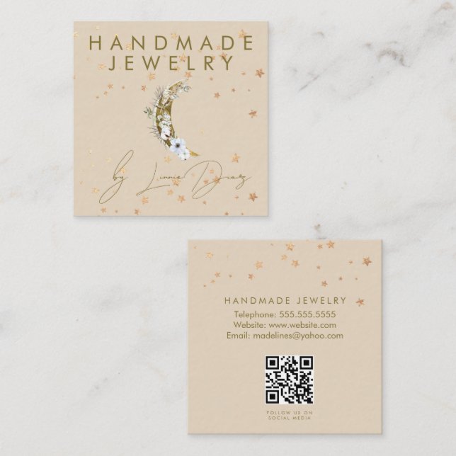 Carte De Visite Carré Moon Star Bijouterie artisanale Artiste Faux Gold  (Devant / Derrière)