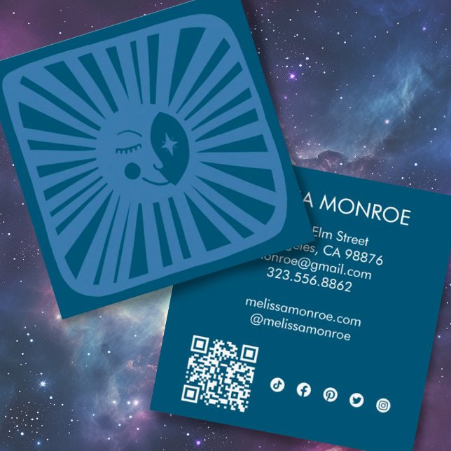 Carte De Visite Carré Moonlight Cute Charming Blue Social Media QR Code (Créateur téléchargé)