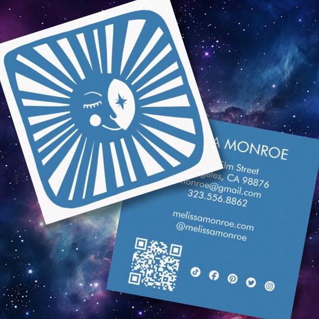 Carte De Visite Carré Moonlight mou Charming Moon Social Media Code QR (Créateur téléchargé)