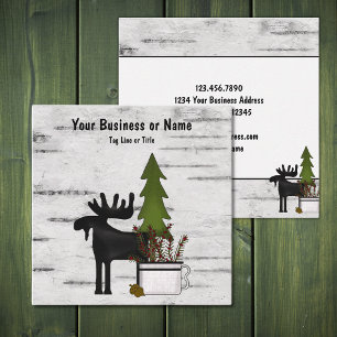 Carte De Visite Carré Moose silhouette rustique sur écorce d'arbre à bou