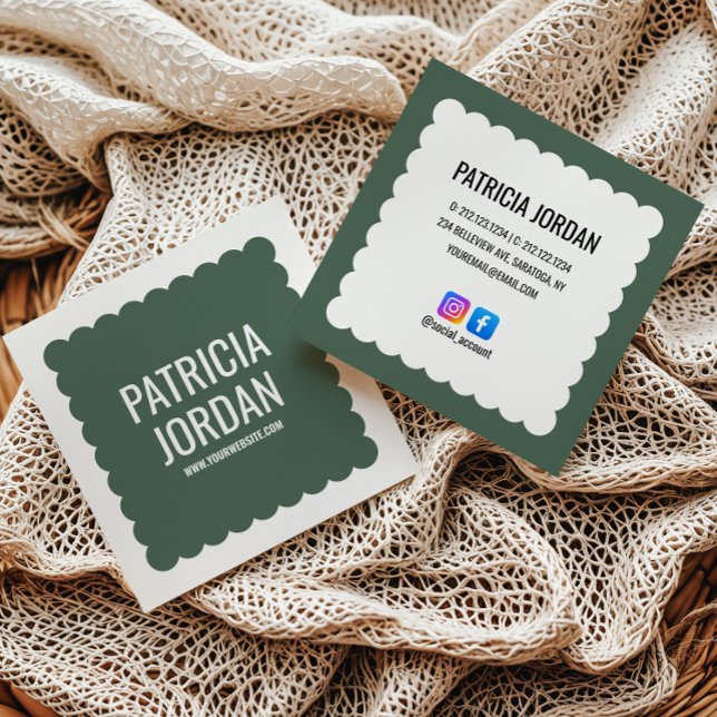 Carte De Visite Carré Moss Green moderne Wave Simple Social Media Icon (Créateur téléchargé)