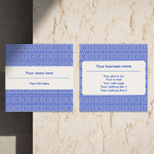 Carte De Visite Carré Motif à carrés de clé grecque bleue