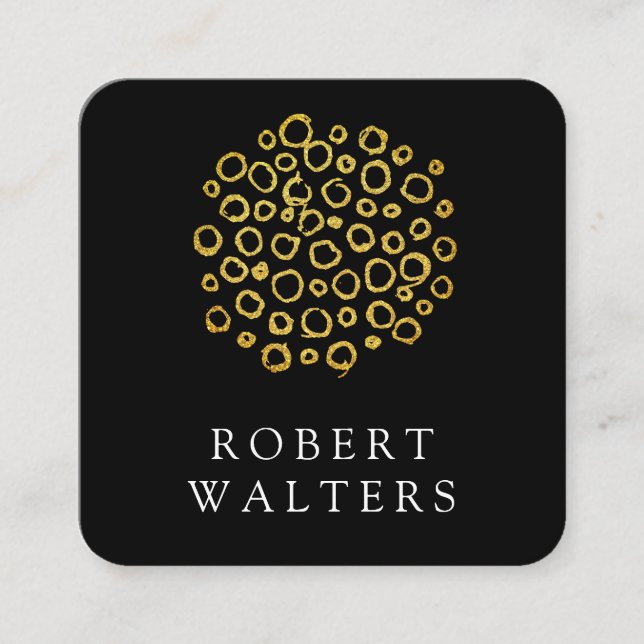 Carte De Visite Carré Motif à huile circulaire Parties scintillant or (Devant)