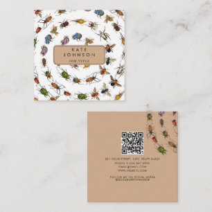 Carte De Visite Carré Motif coloré de bugs et de coléoptères Vintages